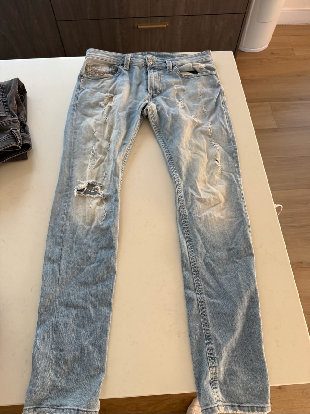 Diesel Light Blue Distressed Slim Straight Jeans